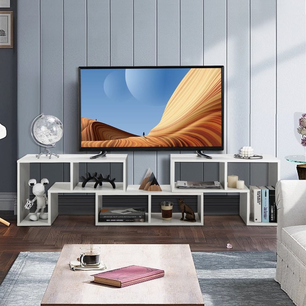 3-osainen TV-taso hyllyillä ja säilytystilalla – Valkoinen