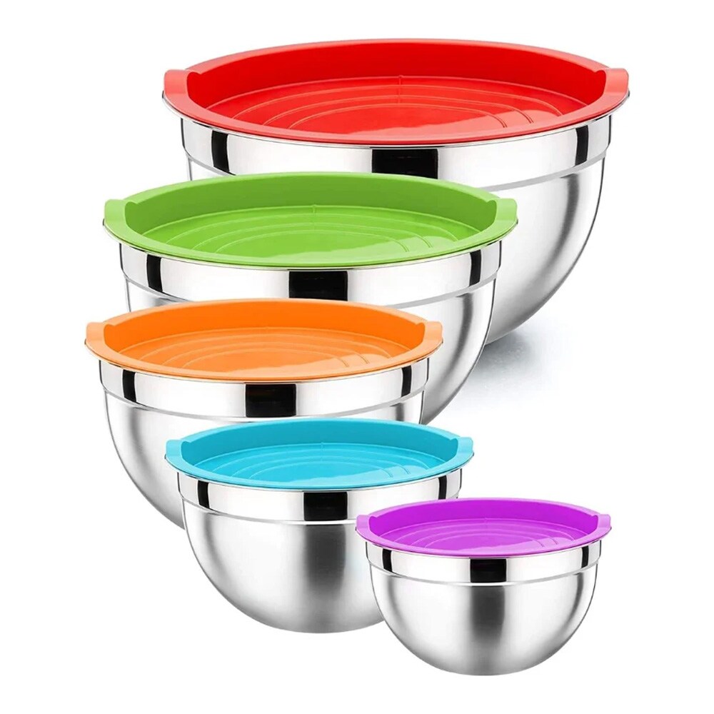 Herzberg 5-osainen teräskulhosetti silikonikansilla