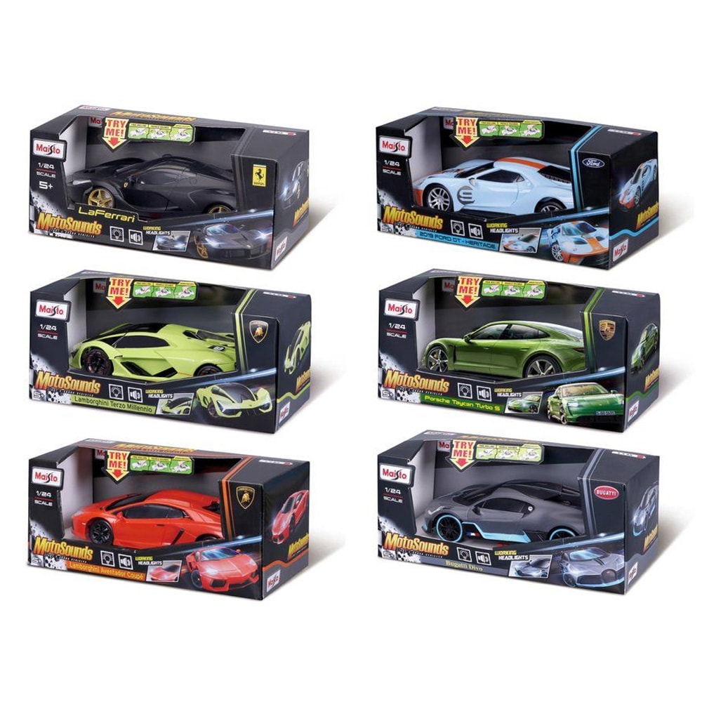 1:24 mittakaavan leluauto, jossa on valot ja äänet