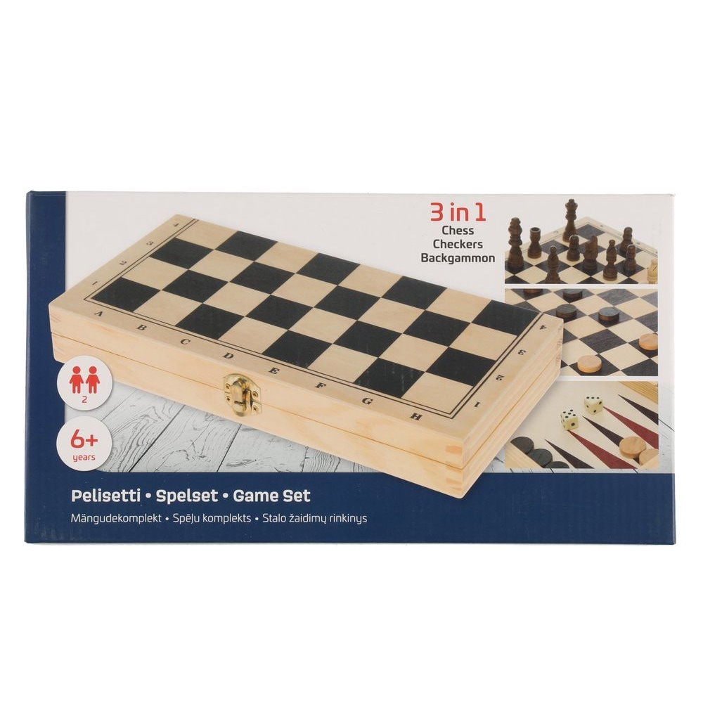 3-in-1 lautapeli - shakki, tammi ja backgammon puusta