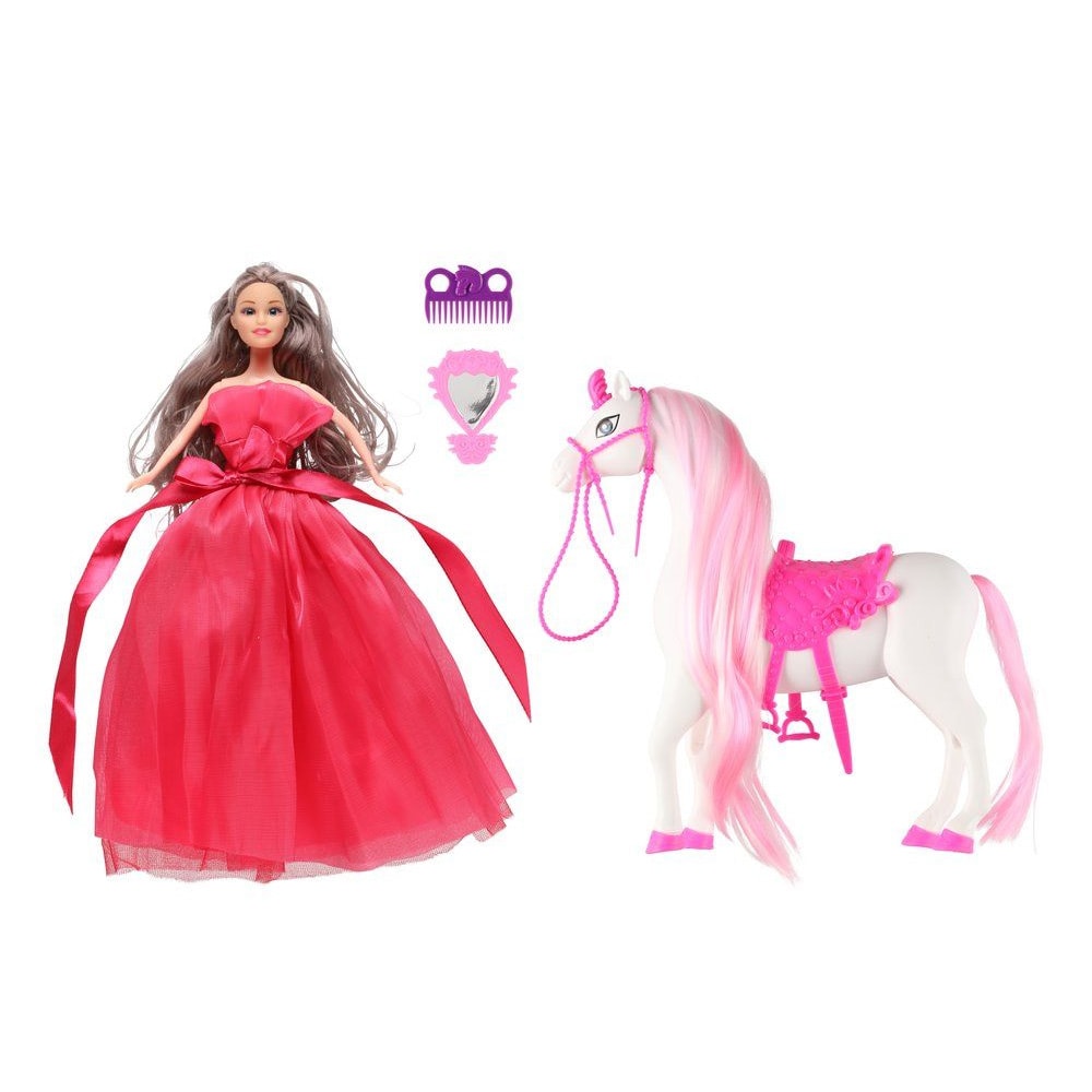 Nukke hevosen kanssa - leikkisetti tarvikkeineen