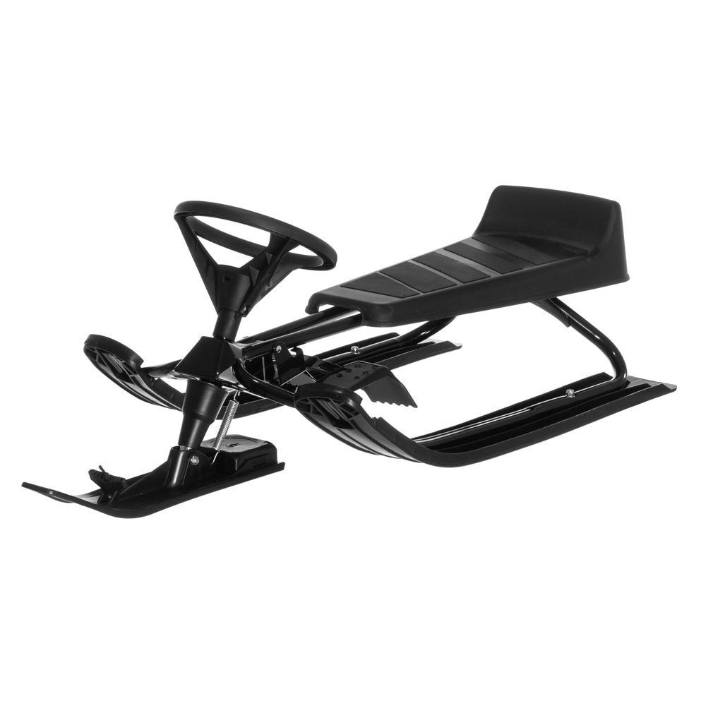 Klassinen lumikelkka, jossa on ohjauspyörä ja jarru