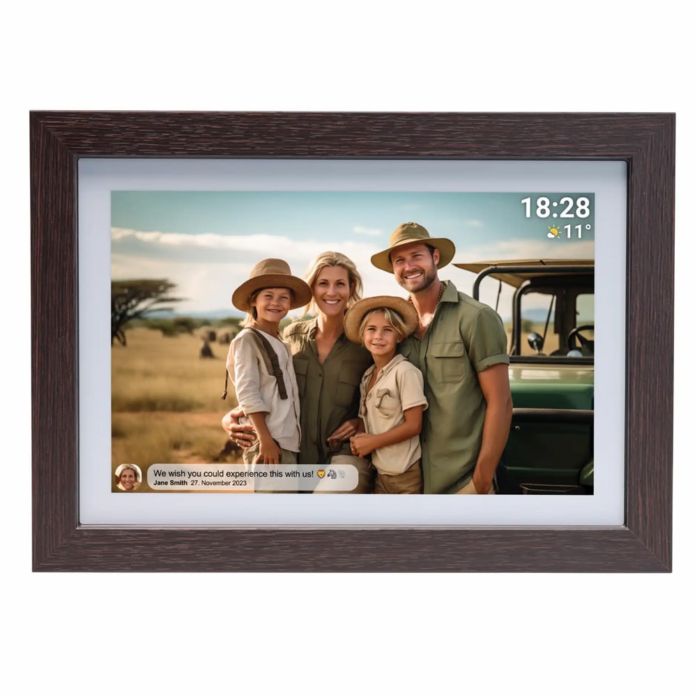 Denver WiFi valokuvakehys 10.1" Frameo - Tummaa puuta - kanssa