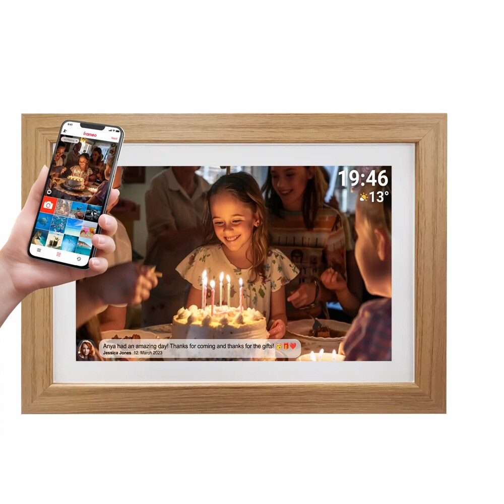 Denver WiFi-valokuvakehys 15.6" Frameo - puinen - kehyksellä varustettuna