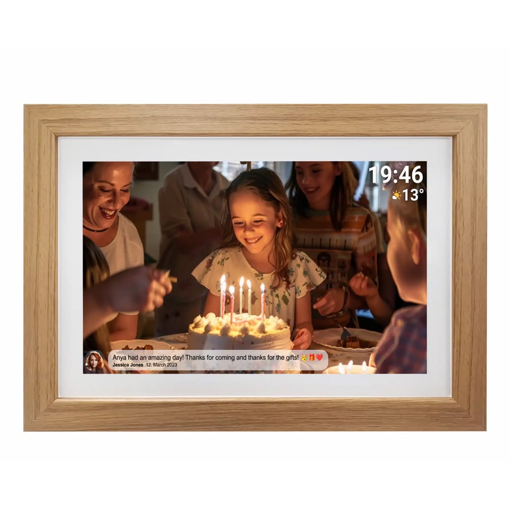 Denver WiFi-valokuvakehys 15.6" Frameo - puinen - kehyksellä varustettuna
