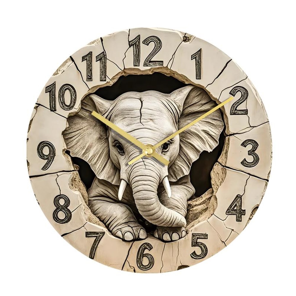 Akryylinen seinäkello, jossa on 3D-norsumotiivi