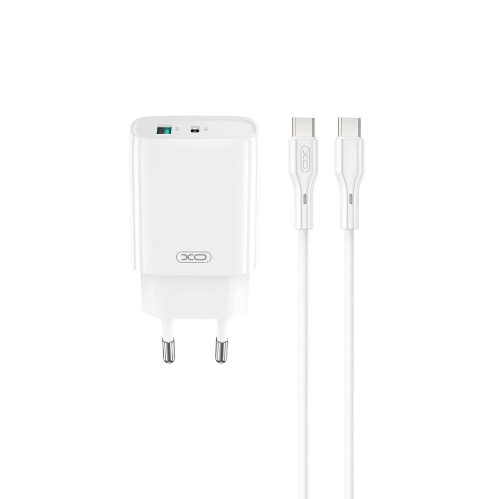 XO CE29 seinälaturi 20 W PD/QC, jossa USB-C ja USB-A + kaapeli
