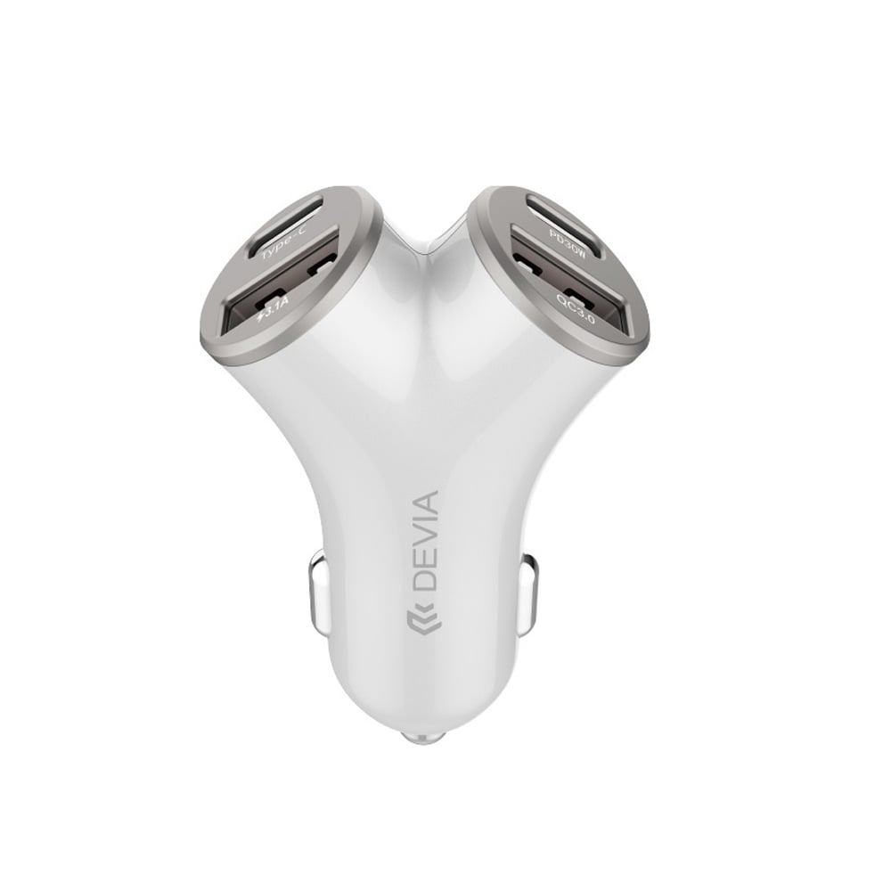 Devia Kaksinkertainen autolaturi PD 48W 2x USB 2x USB-C - hopea