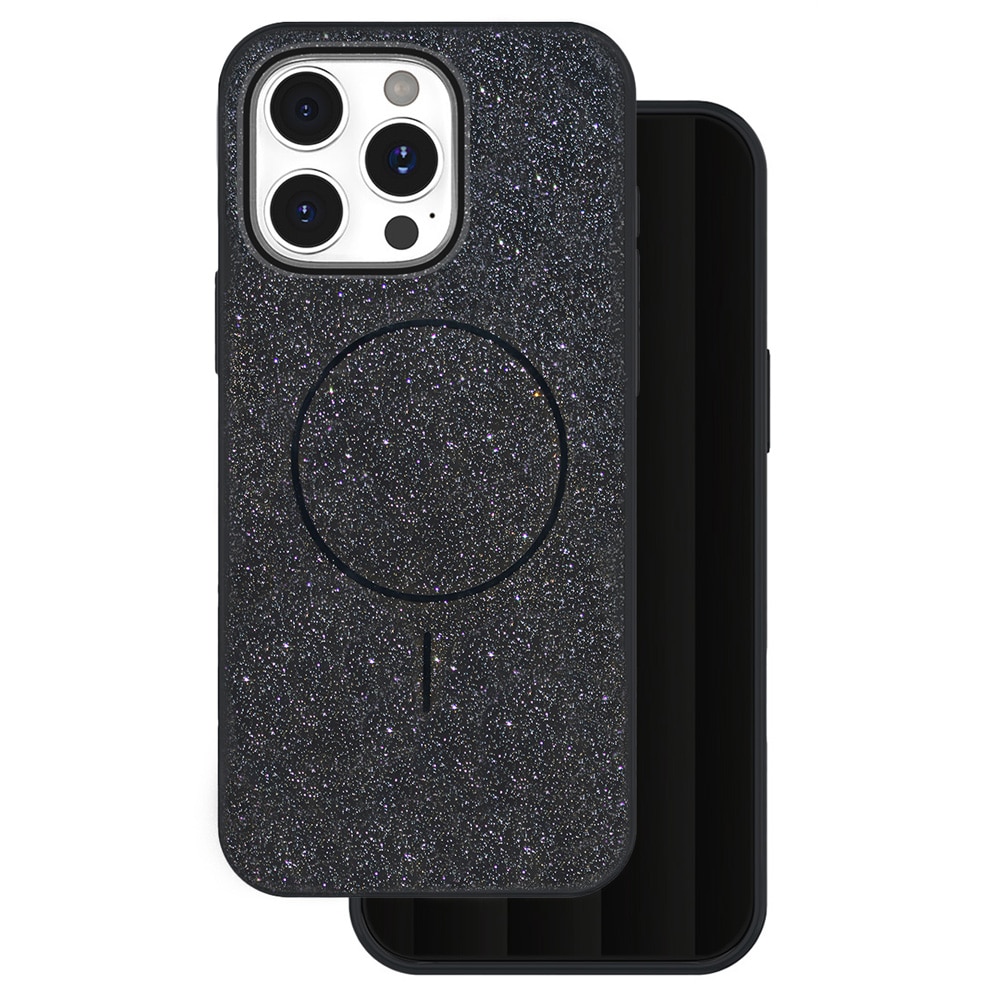 Kimaltava kotelo iPhone 14 Pro:lle, jossa on MagSafe ja metallipainikkeet - Svart