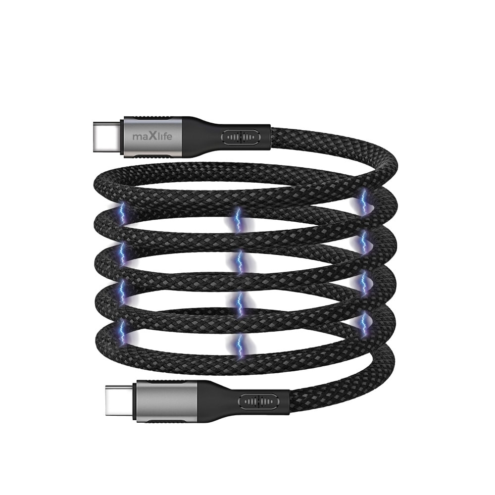 Maxlife magneettinen USB-C-kaapeli 100 W 1 m – musta nailon