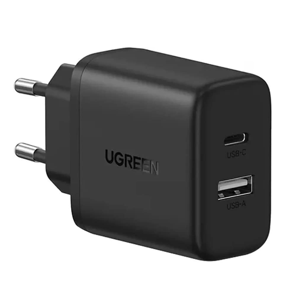 Ugreen GaN 20W USB-laturi, jossa 1xUSB ja 1xUSB-C - Svart