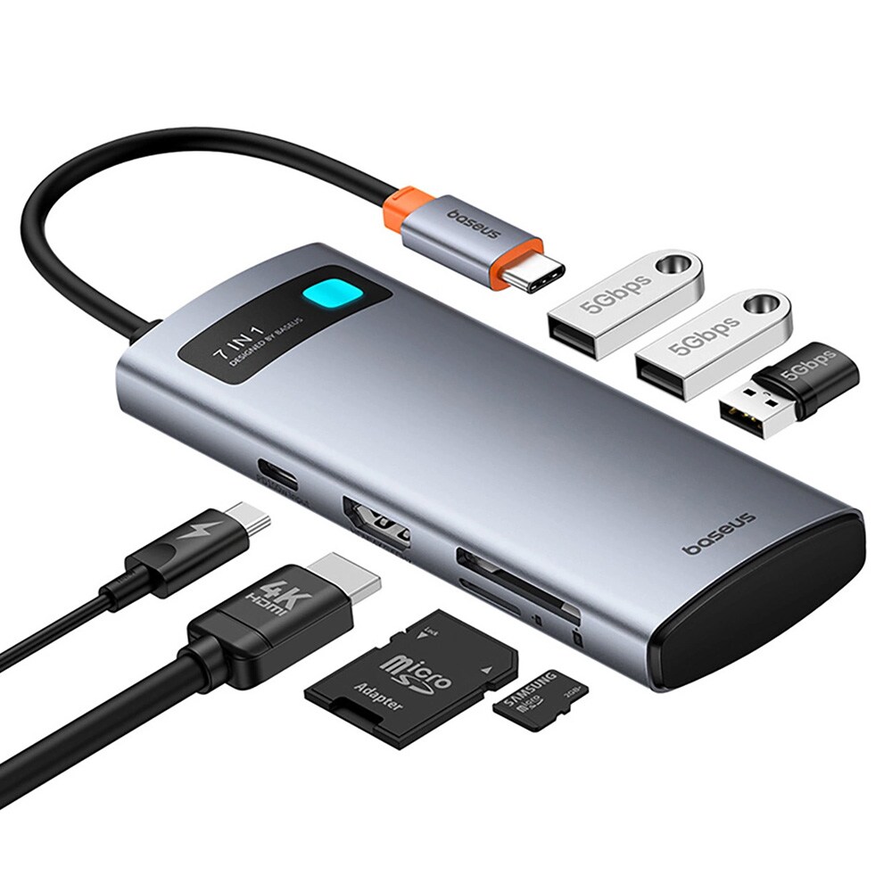 Baseus 7i1 USB-C-keskitin HDMI:llä / 3x USB 3.0 / USB-C PD / SD / microSD:llä varustettuna