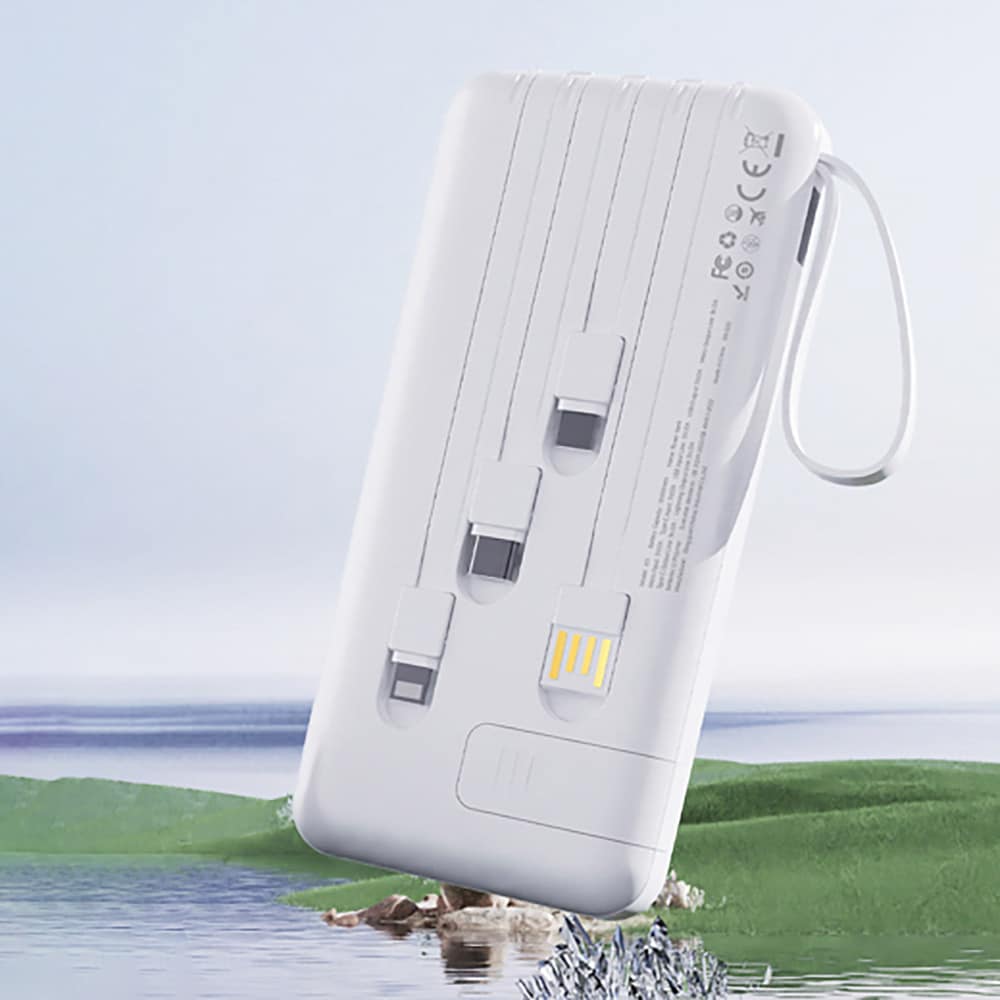 Dudao K11 10000mAh Powerbank sisäänrakennetuilla USB-kaapeleilla - Valkoinen