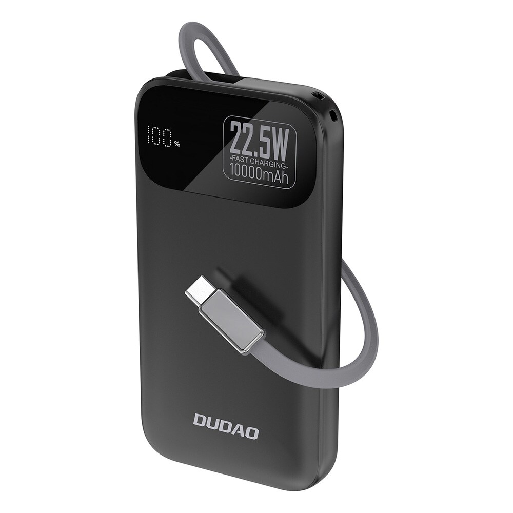 Dudao K31 10000 mAh 22.5W PD Powerbank sisäänrakennetulla USB-C-kaapelilla - Svart