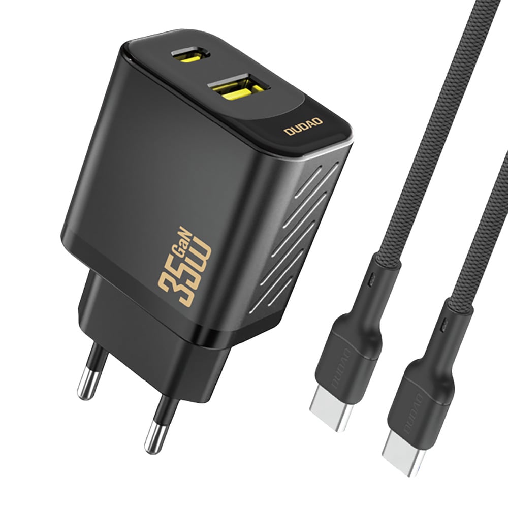 Dudao 35W GaN-seinälaturi USB-C-, USB-A- ja USB-C-kaapelilla – musta