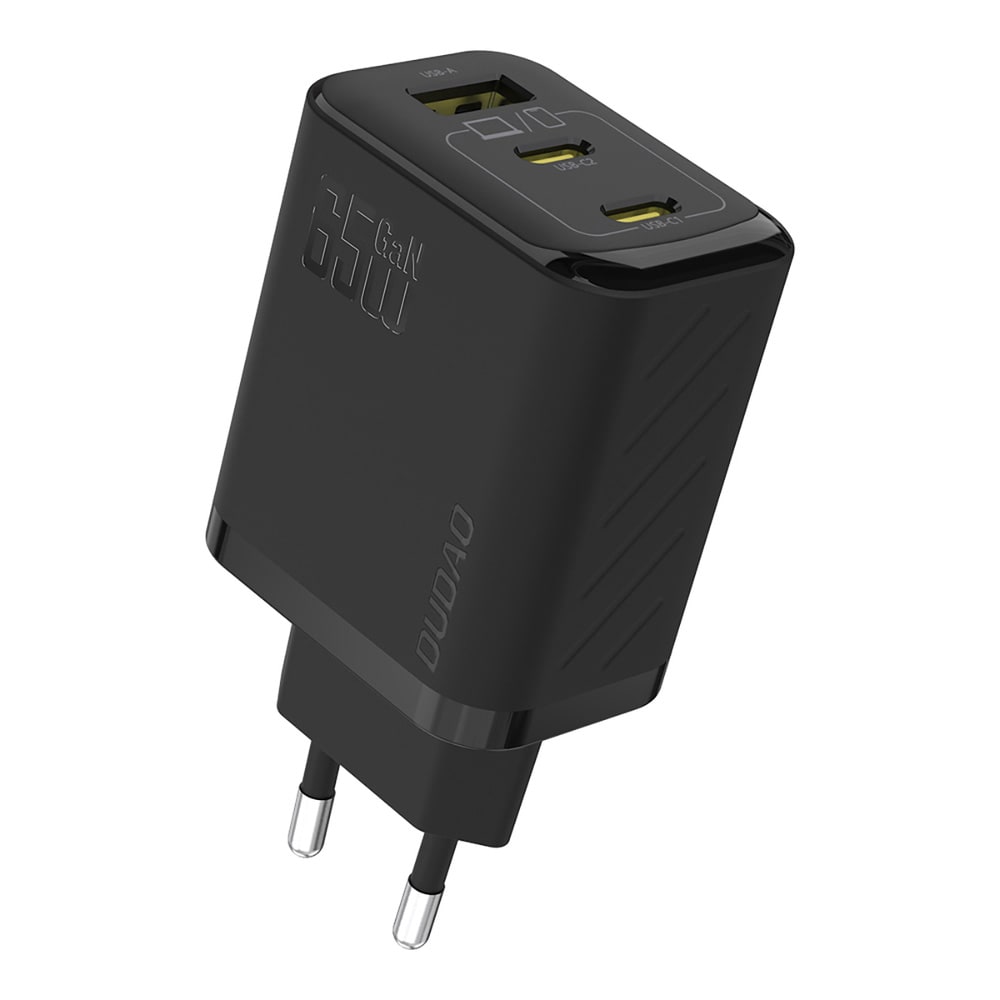 Dudao 65W GaN-seinälaturi USB-C-, USB-A- ja USB-C-kaapelilla – musta