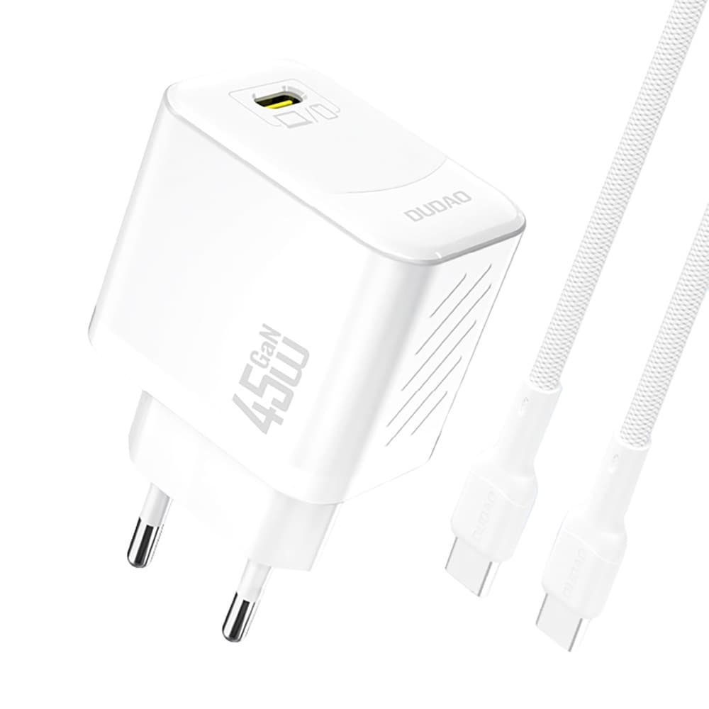 Dudao 45W GaN-seinälaturi USB-C-portilla ja USB-C-kaapelilla – valkoinen