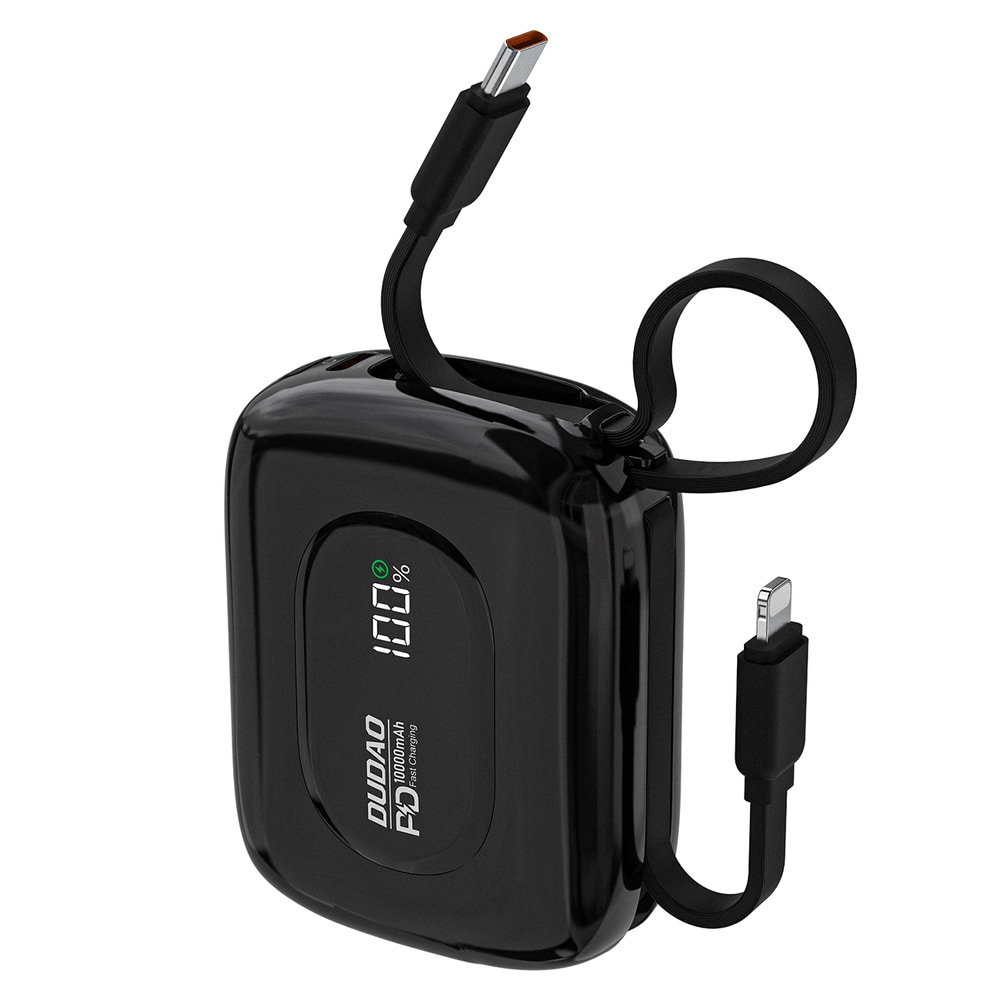 Dudao Tehopankki 22.5W 10000mAh sisäänrakennetulla USB-C ja salamakaapelilla - Svart