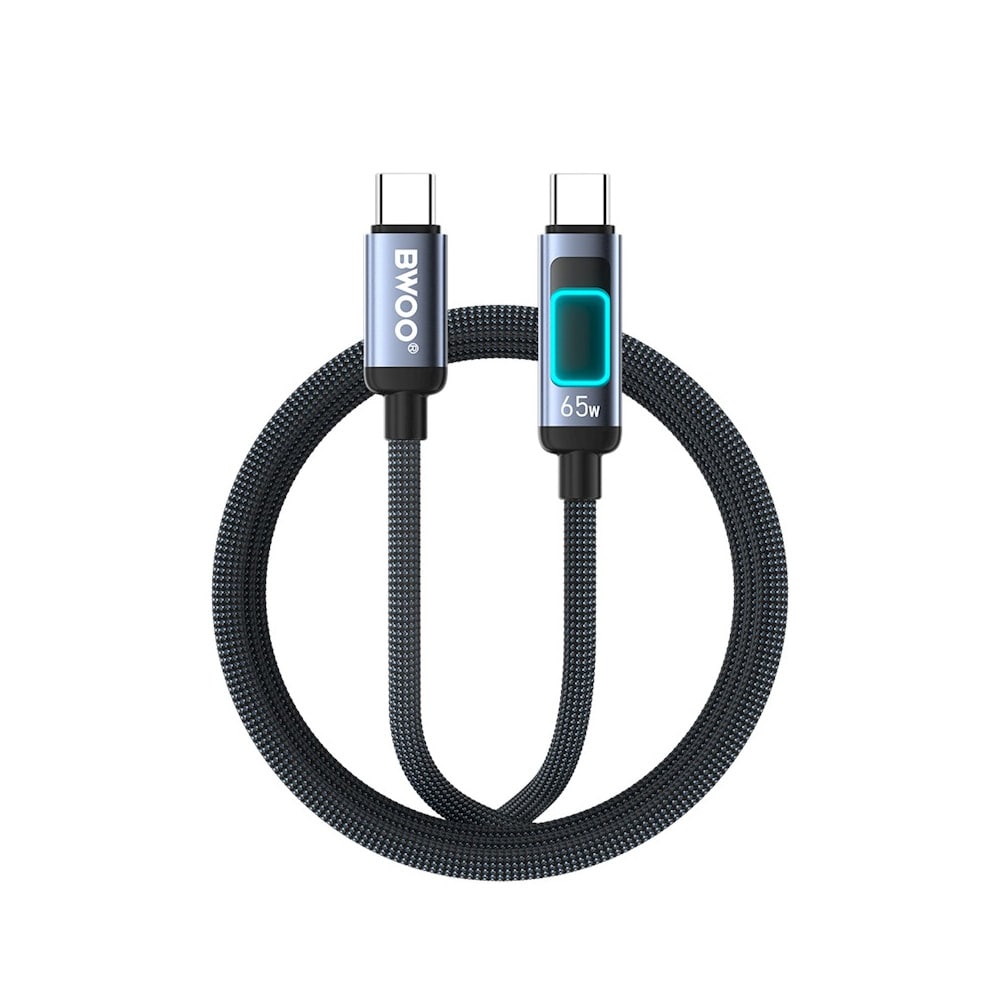 BWOO Punottu USB-C-kaapeli PD 60W LED-näytöllä varustettuna