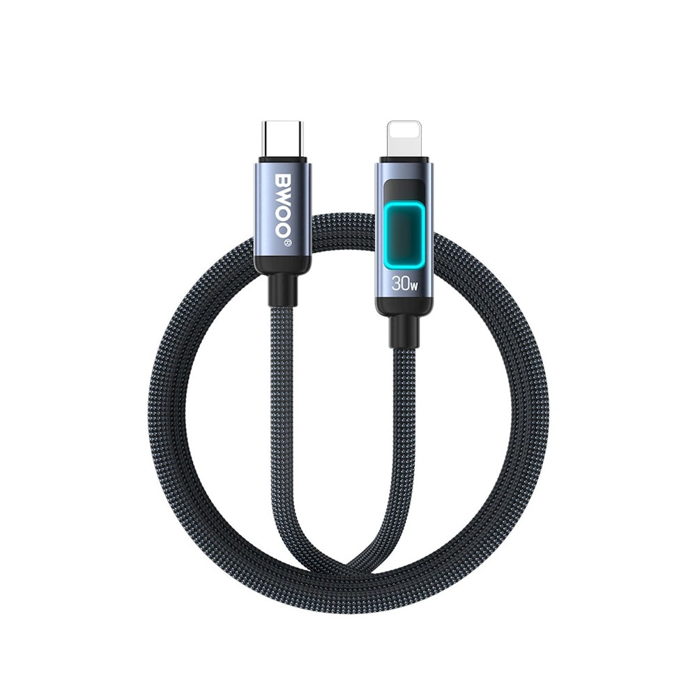 BWOO Punottu USB-C salamakaapeli PD 60W LED-näytöllä varustettuna