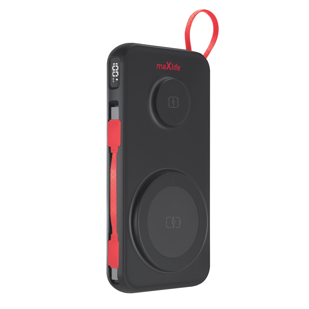 Maxlife Tehopankki 10000 mAh langattomalla latauksella ja sisäänrakennetulla USB-C-kaapelilla