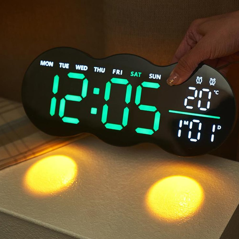 Digitaalinen seinäkello / LED-kello päivämäärällä / lämpötilalla / viikonpäivällä / ajastimella / kaukosäätimellä