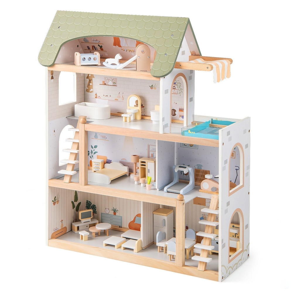 Nukkekoti lapsille 3+ huonekaluilla ja tarvikkeilla – 33 osaa