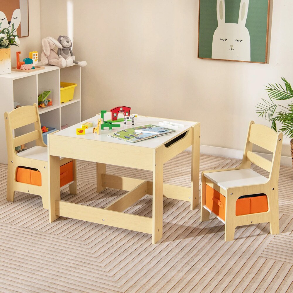3-in-1-aktiviteettipöytä kahdella tuolilla lapsille – luonnollinen / harmaa