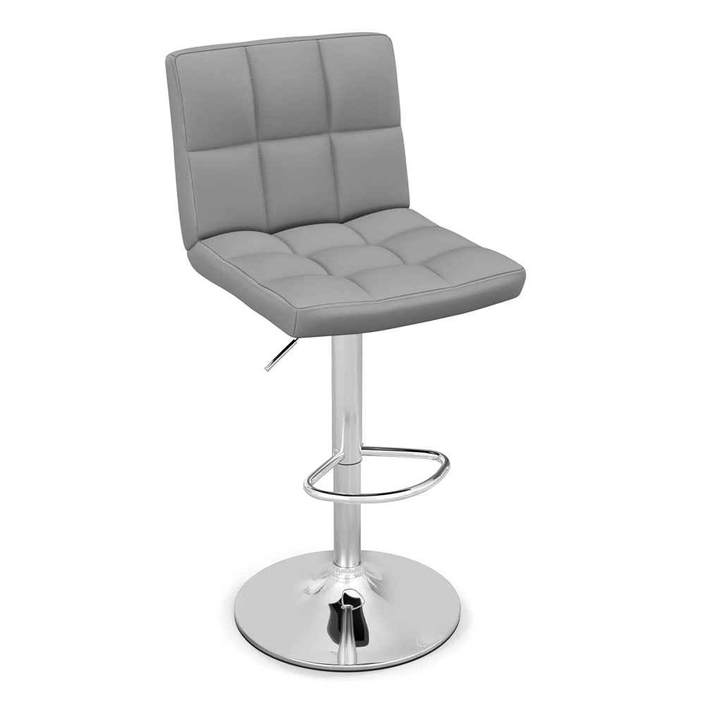 Korkeussäädettävä harmaa keinonahkainen baarijakkara 360° kääntyvällä istuimella