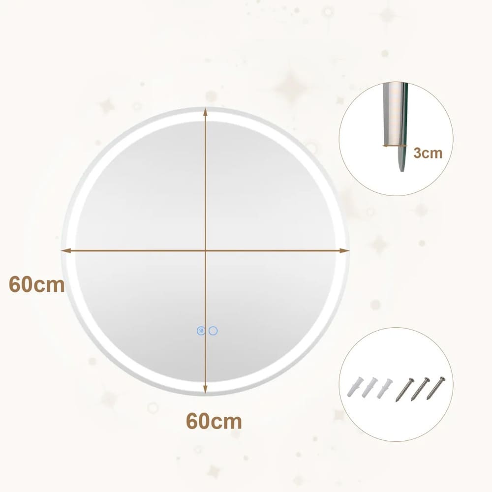 Höyrytiivis LED-kylpyhuonepeili 60 cm säädettävällä valaistuksella
