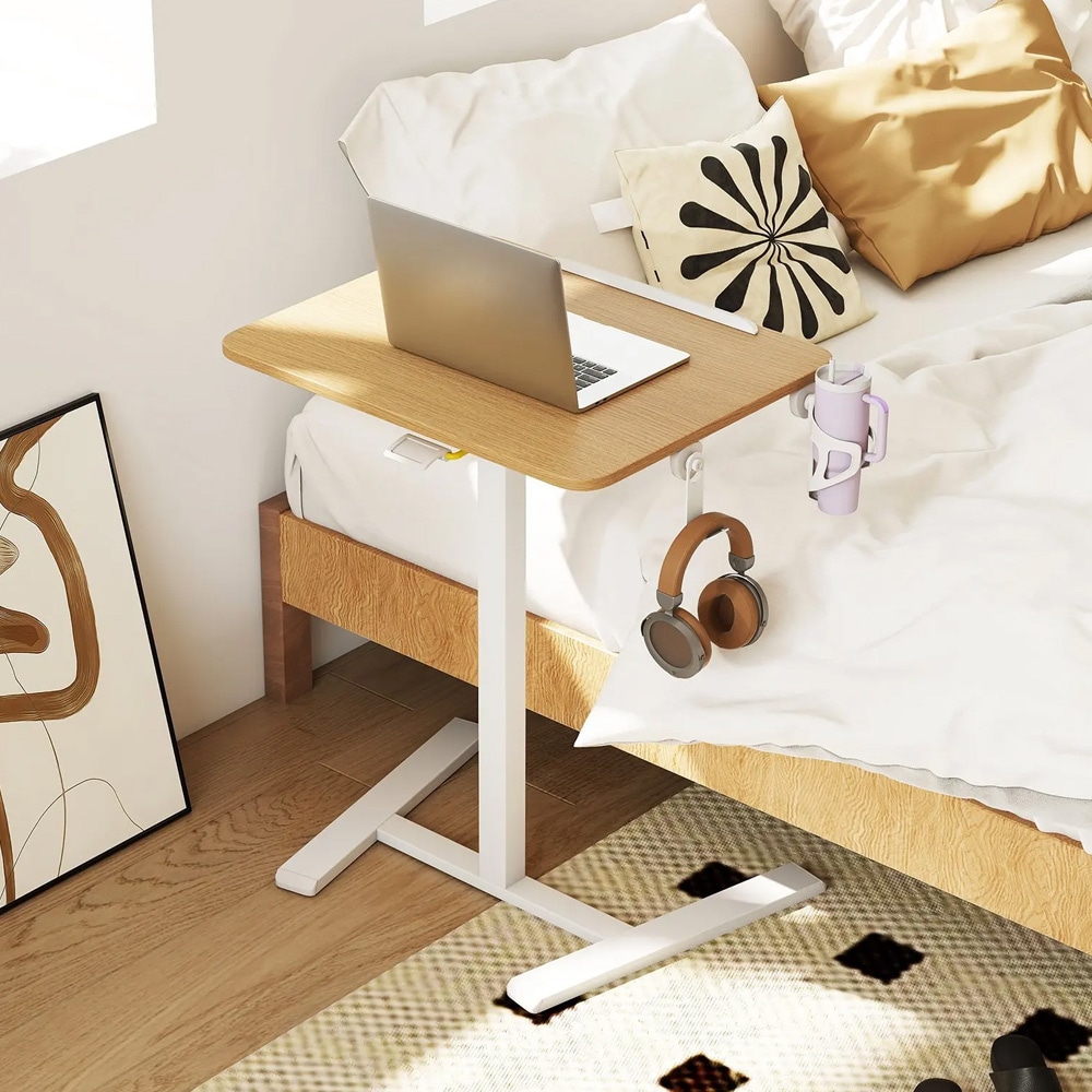 Siirrettävä kannettavan pöytä – valkoinen/puu