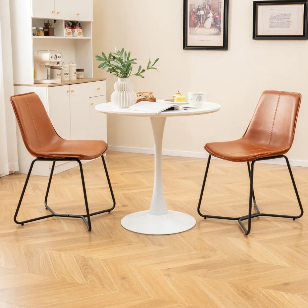 Keittiötuolit ruskealla keinonahalla ja mustilla teräsjaloilla 2-pack 2-pack