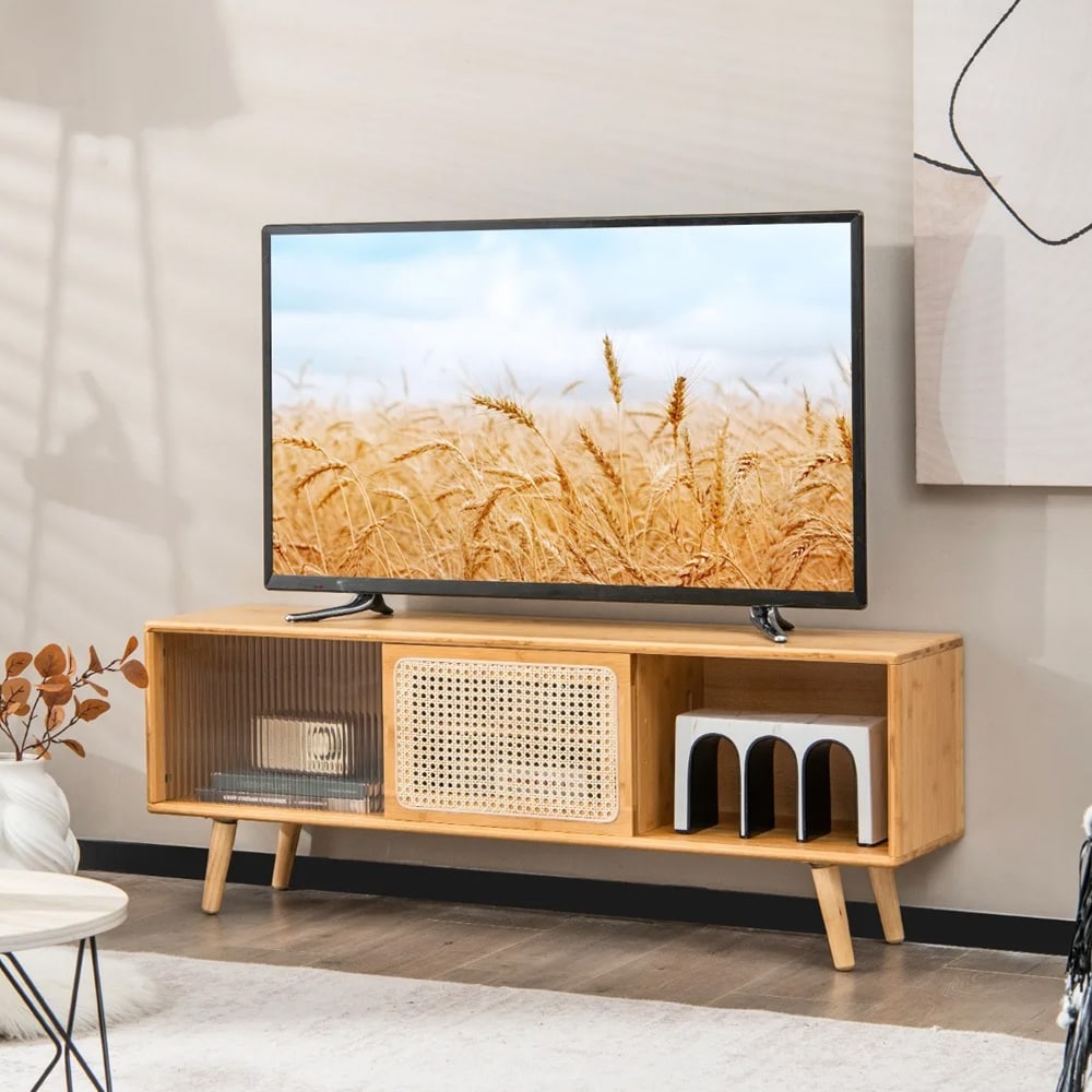 TV-penkki rottinki ja lasiovet 120,5x45,5cm