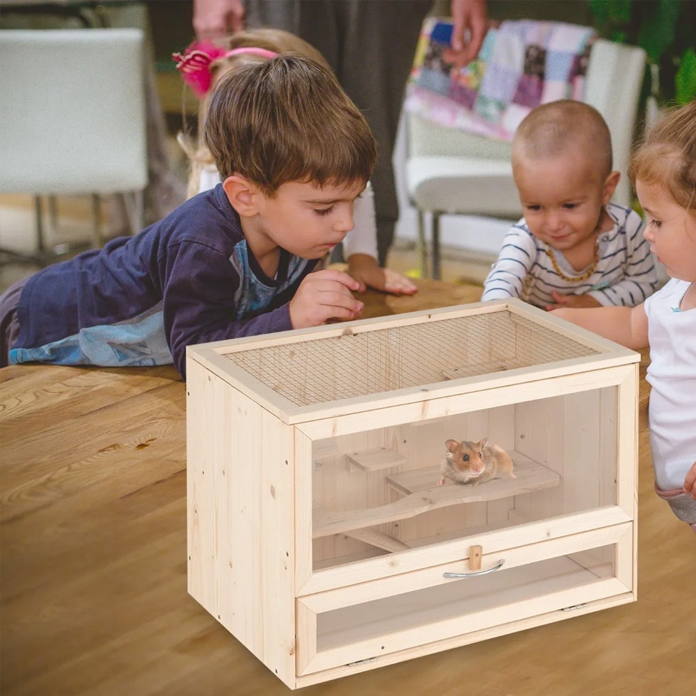 Puinen hamsterihäkki, jossa 2 aukkoa 60x35,5x42cm
