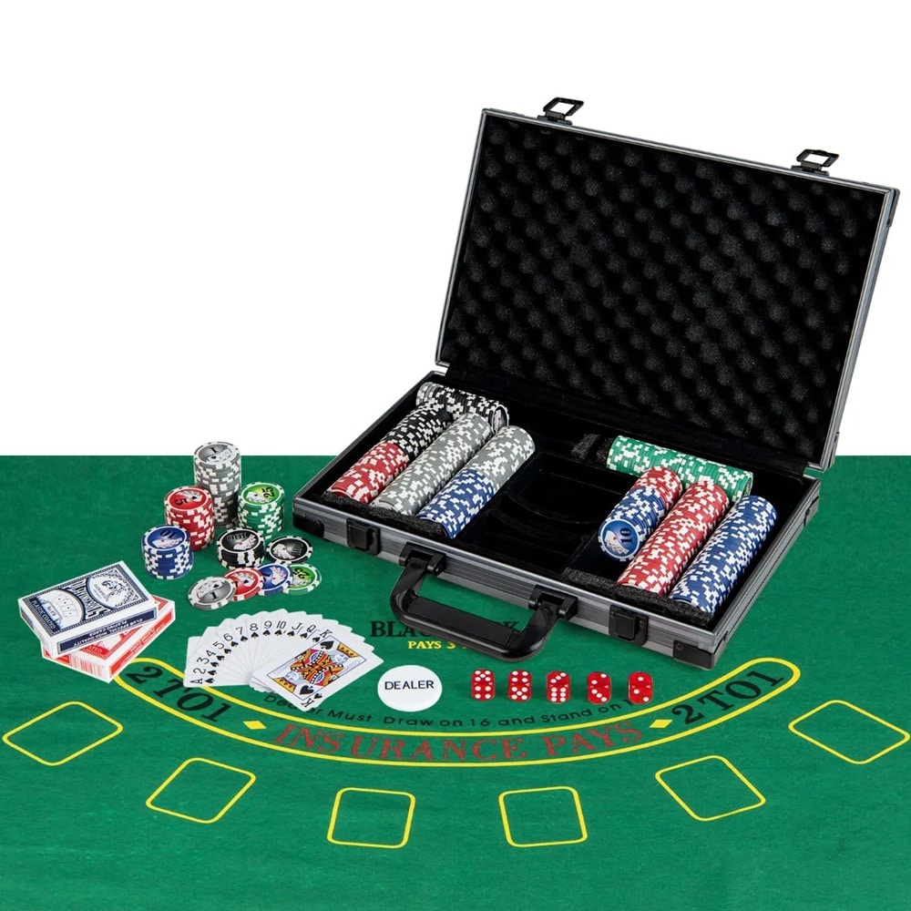 Pokerisetti 400 pelimerkillä / Texas Hold'em -setti / kortit ja nopat alumiinisalkussa