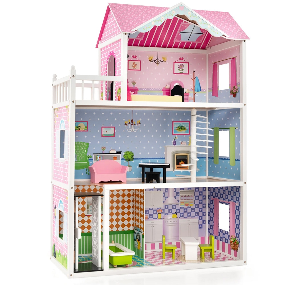 3-kerroksinen nukkekoti hissillä