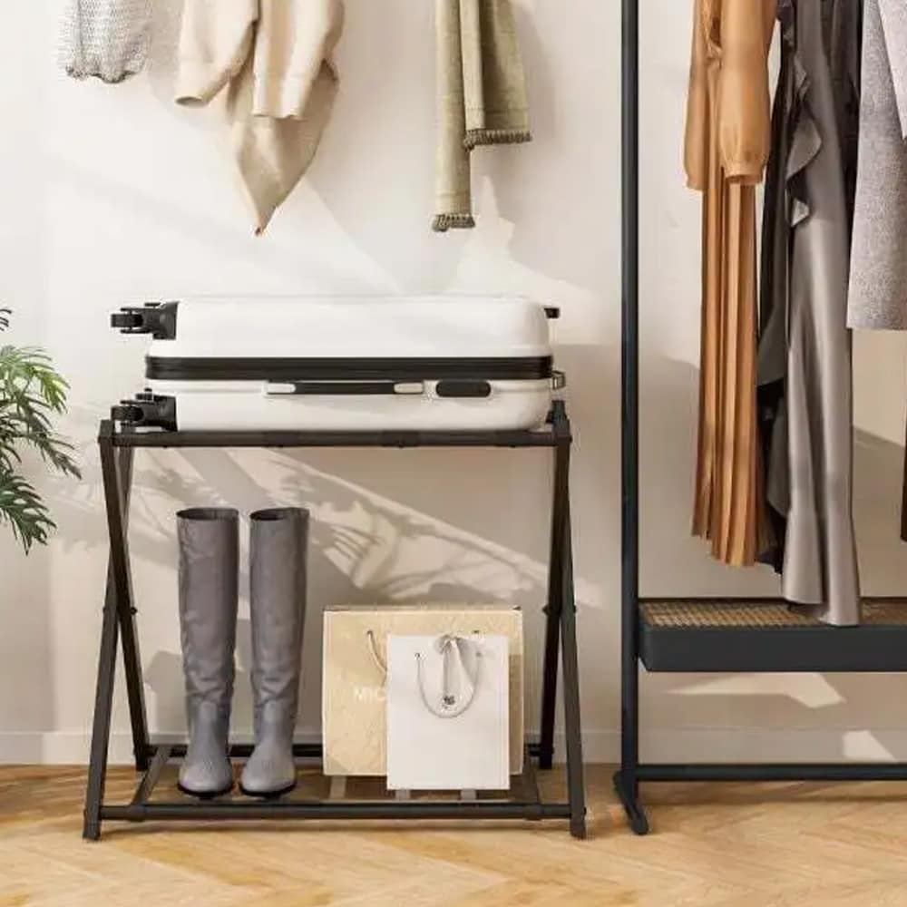 Metallinen kokoontaitettava matkatavarateline - svart