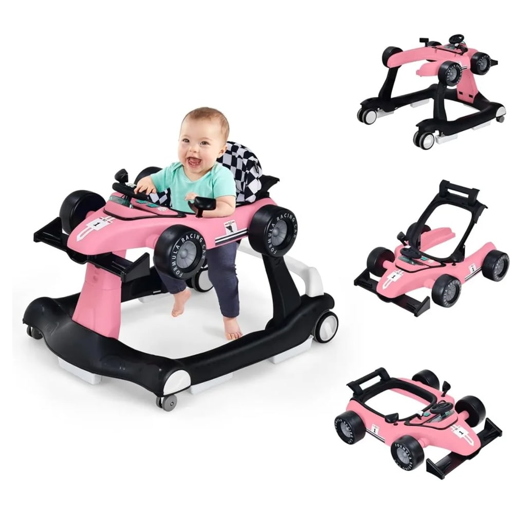 4-in-1 Race Car Walker - svart/vaaleanpunainen, säädettävä ja kokoontaitettava