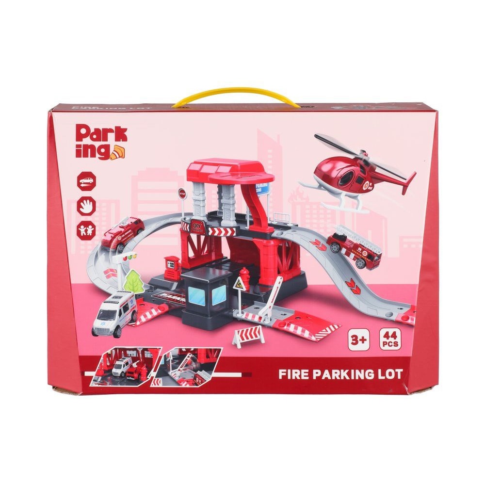 Parkkihalli, jossa on paloauto - 44-osainen leikkikalusto