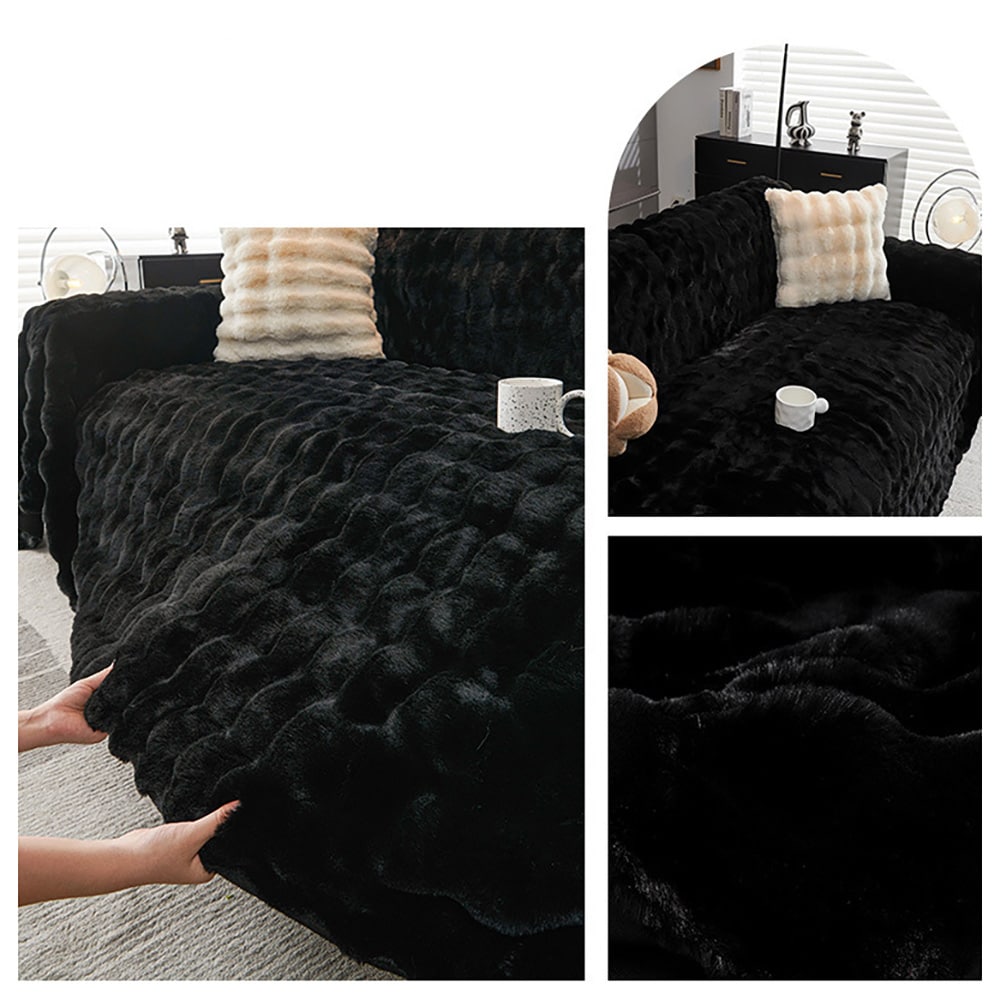 Pehmeä ja pörröinen sohvanpäällinen 180x380cm - Musta