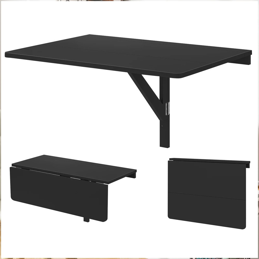 Seinään kiinnitettävä taittopöytä 80 x 60 cm / seinäpöytä / taitettava pöytä MDF-levystä ja männystä - musta