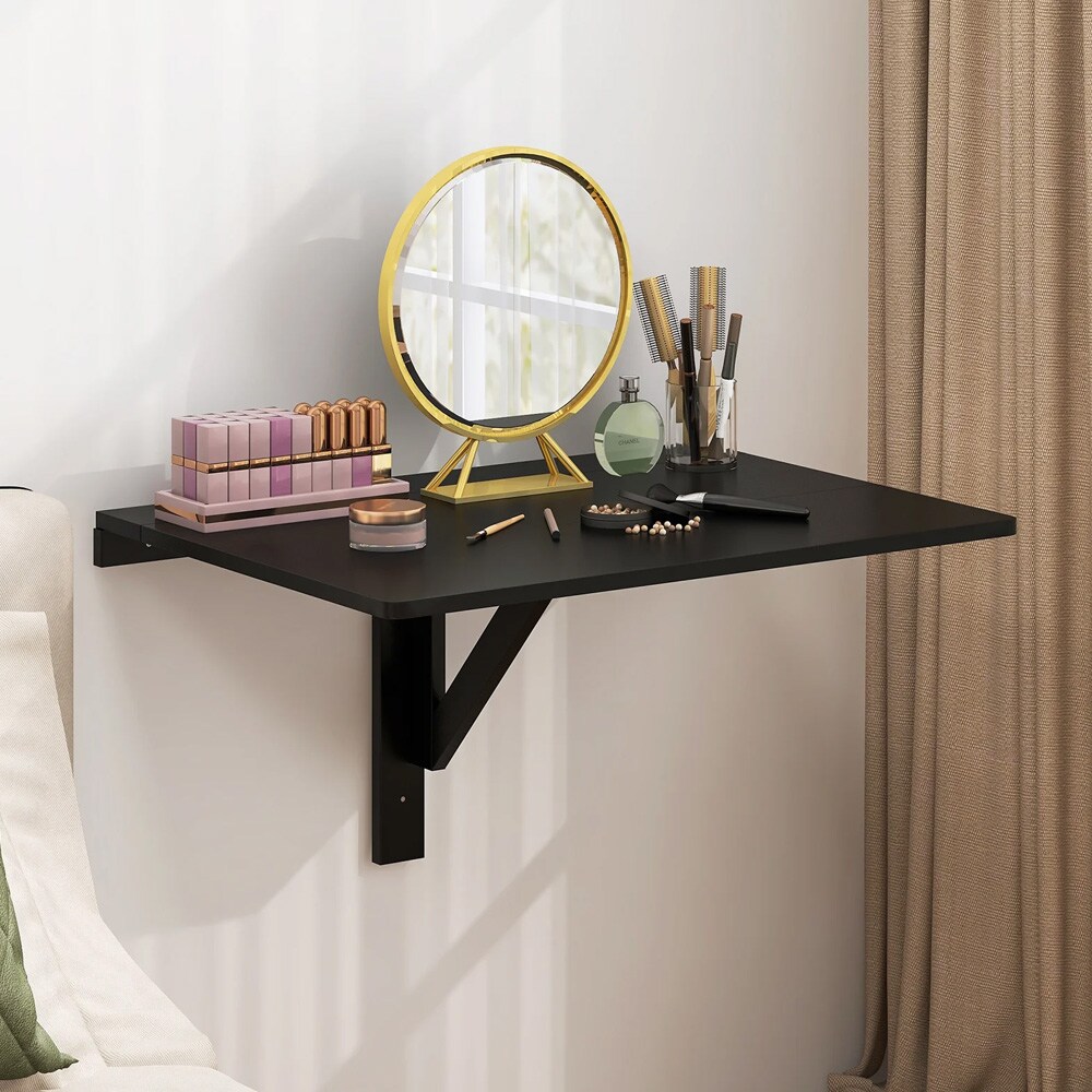 Seinään kiinnitettävä taittopöytä 80 x 60 cm / seinäpöytä / taitettava pöytä MDF-levystä ja männystä - musta