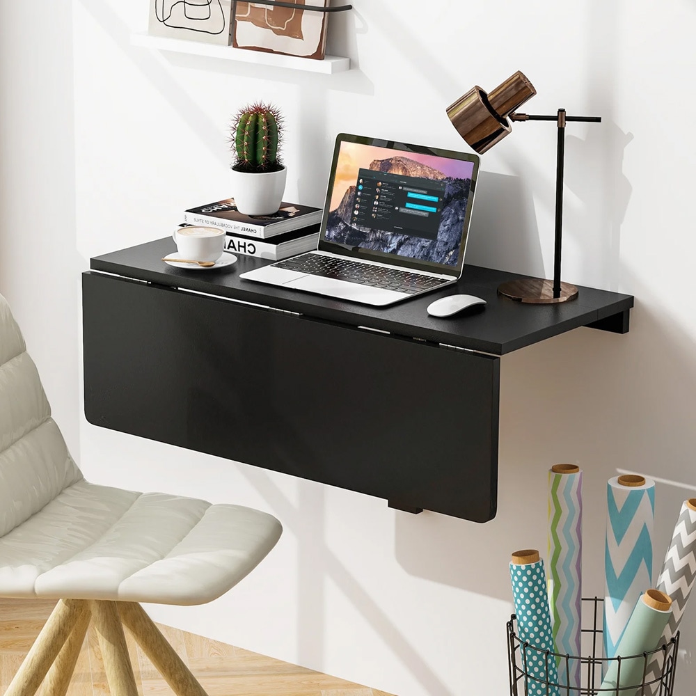 Seinäkiinnitteinen taittopöytä 80 × 60 cm MDF-levystä ja männystä, jossa on kaksinkertainen taittopöytälevy - Svart