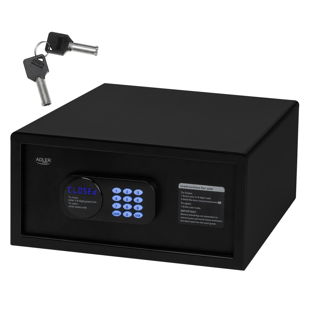 Koodilukolla varustettu turvakaappi, tilavuus 14 litraa ja terässeinät