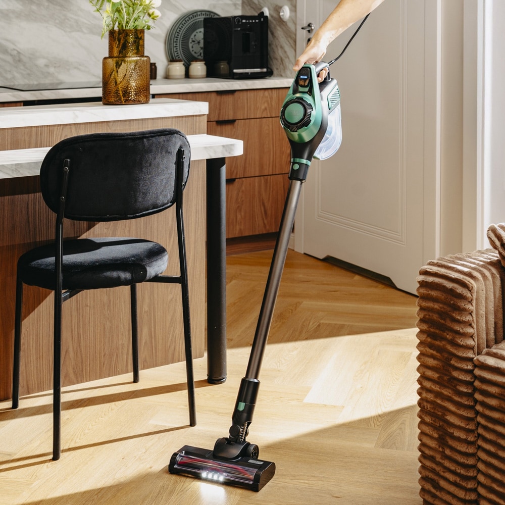 Stick-pölynimuri LED-harjalla, 3-vaiheisella suodatuksella ja tehokkaalla imulla - Vihreä
