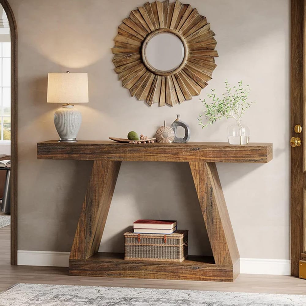 Puinen reliefipöytä / maalaistyylinen konsolipöytä eteiseen ja olohuoneeseen / kapea maalaismainen reliefipöytä sohvan takana