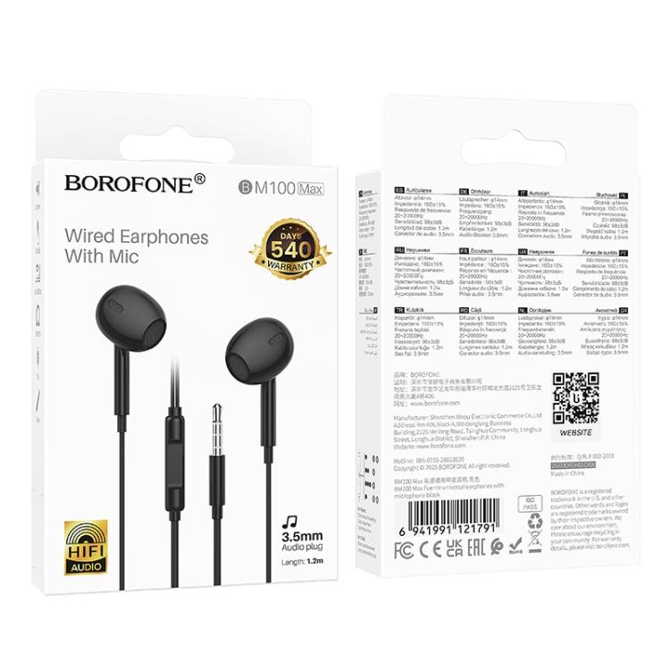 Borofone BM100 In-Ear kuulokkeet 3.5mm 1.2m - Musta