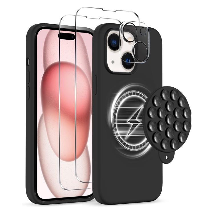 Kotelo, jossa Magsafe ja imukuppi + näytön ja linssin suojus iPhone 15 Plus - Svart
