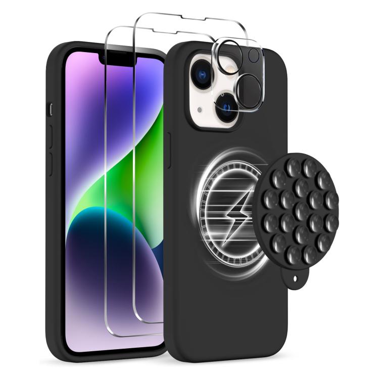 Magsafe- ja imukupilla varustettu kuori + näytön- ja linssinsuojat iPhone 14 - Svart