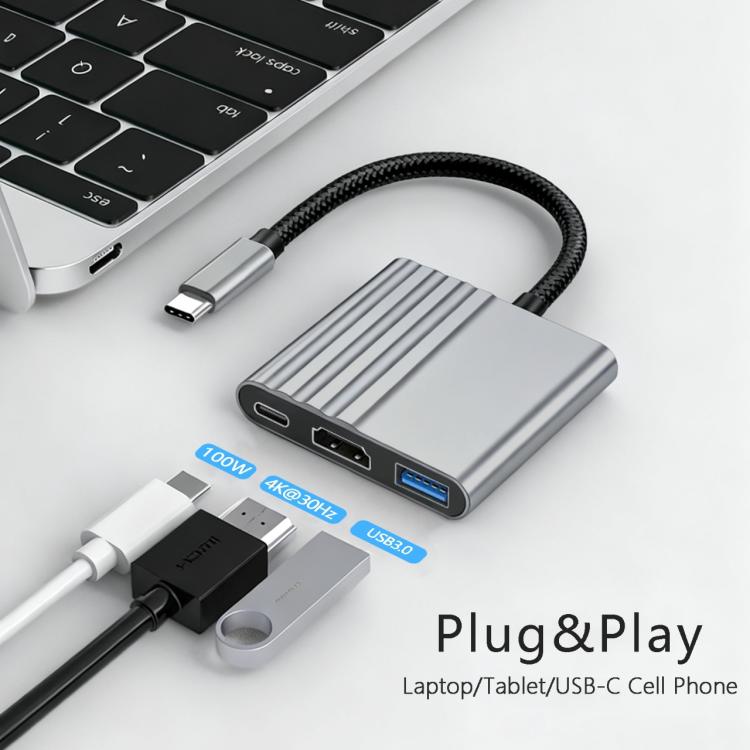 3-in-1 USB-C-sovitin latausta ja kuvansiirtoa varten